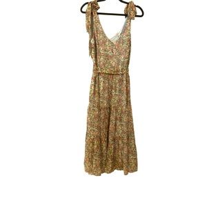 Lucy Paris Marianna Tiered Floral Print Midi Dress Ties at Shoulders NWT Size XS